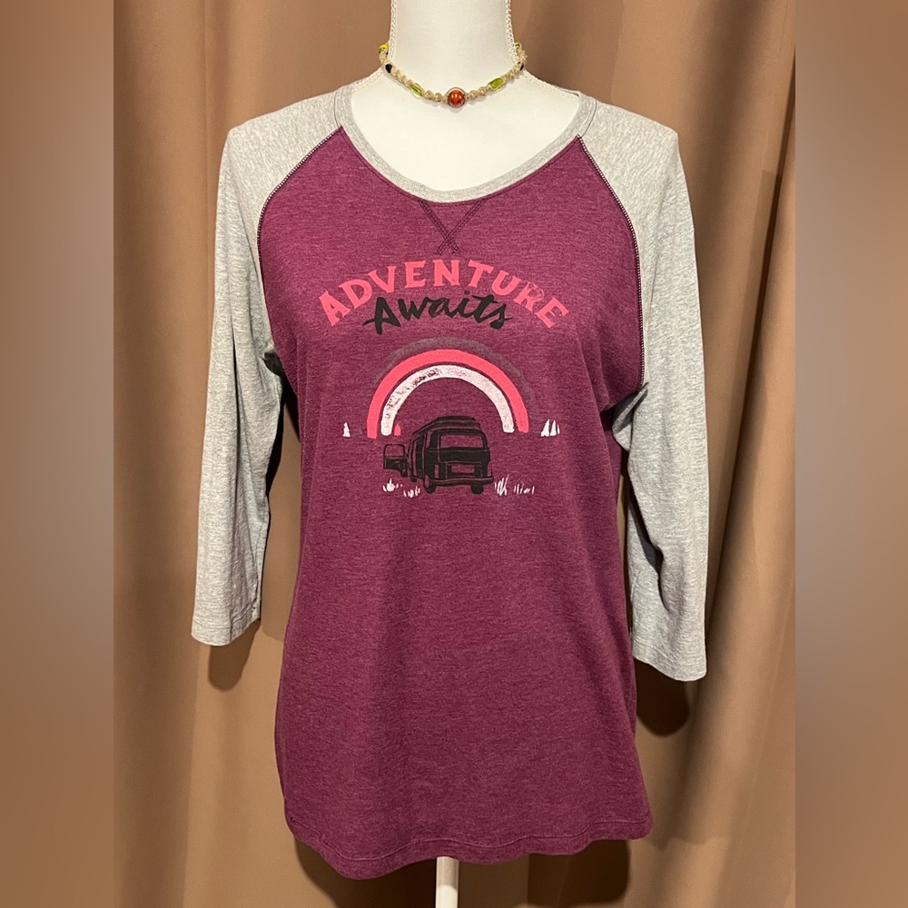 The North Face Adventure Awaits Raglan Tee - Plum & Heather Gray
